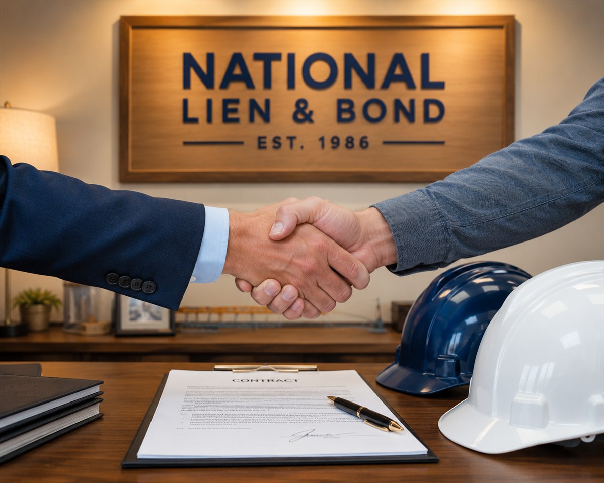 Two parties shaking hands over a signed construction contract after negotiating a settlement out of court