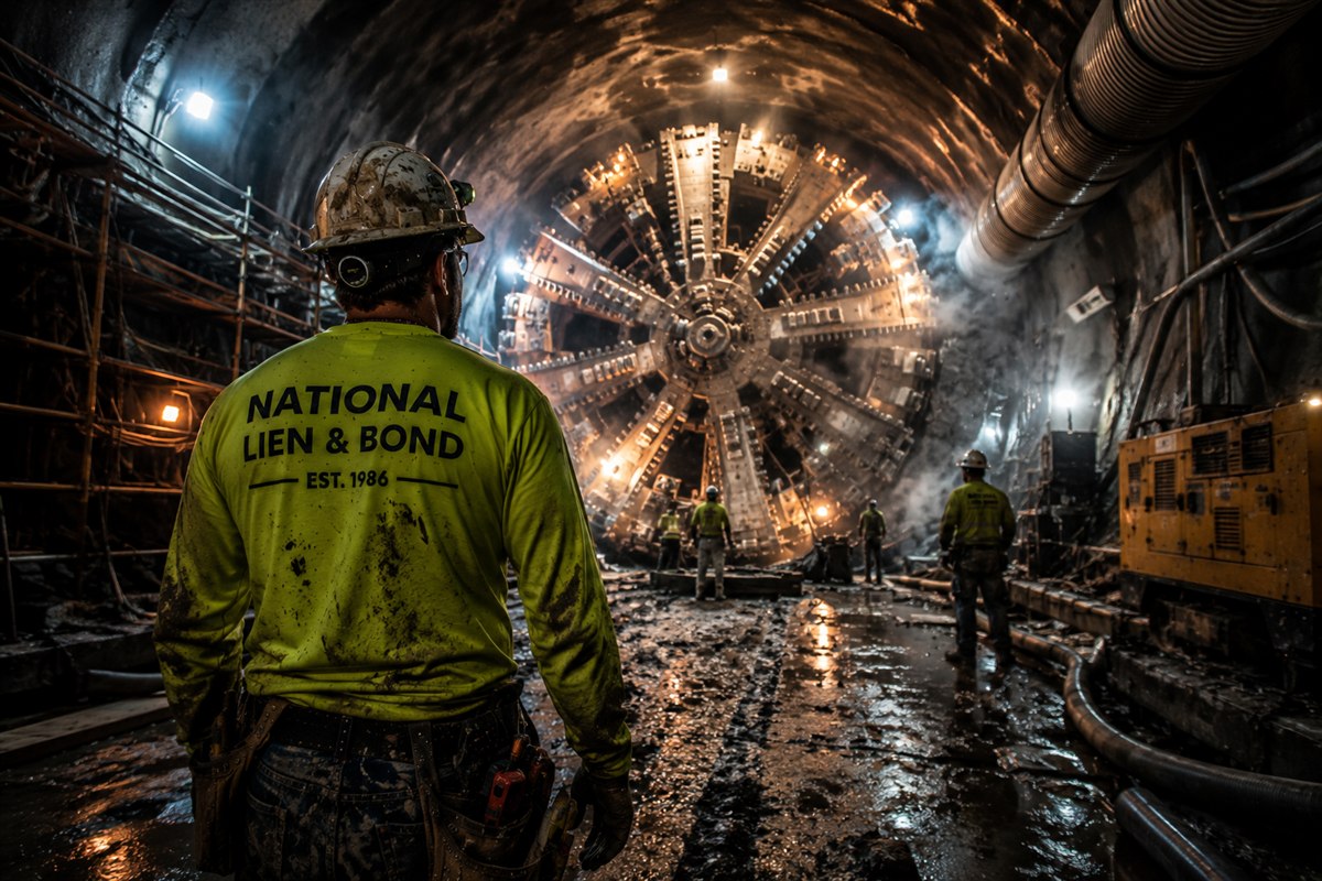 Tunnel crew facing a massive boring machine cutterhead at breakthrough, powering through a project standstill