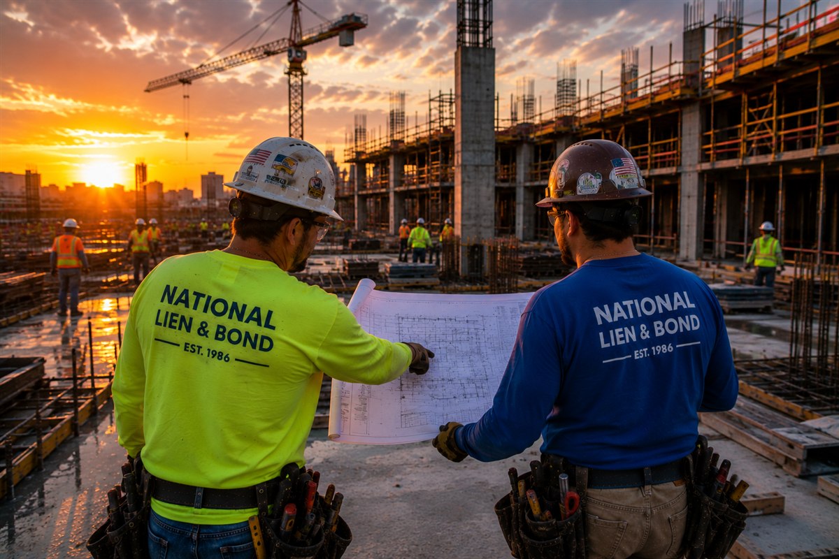 Subcontractor and general contractor walking through drawings together on an active jobsite, resolving construction disputes before they escalate